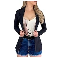 Women's Long Blazer Solid Open Front Cardigan Formal Suit Sleeve Blouse Coat Blazers for Work Casual