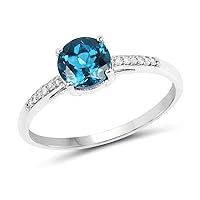1.05 Carat Genuine London Blue Topaz and White Diamond 14K White Gold Ring