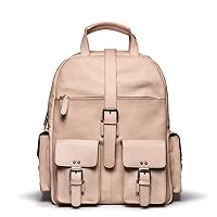 LOHA vegetable tanned leather men's and women's backpacks, handmade sassafras color computer bag, leather college style backpack (Apricot)