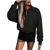 Half Zip Pullover Womens Drastring Casual Sweatshirts Quarter Zip Long Sleeve Cropped Hoodies Fashion Fall Outfits Clothes