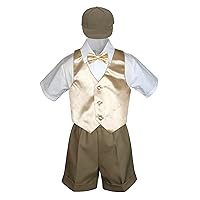 5pc Baby Toddler Boys Dark Khaki Shorts Hat Champagne Bow Tie Vest Suits Set (Large:(12-18 months))