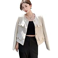Small Fragrance Tweed Jacket Coat Women Fall Winter French Vintage Long Sleeve Jackets Korean Outwear Tops