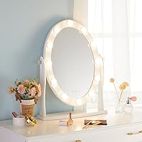 LUXFURNI Vanity Mirror with Lights, 12 LED Lights Makeup Mirror Smart Touch Control Dimmable 3 Color Modes, 90°Rotation, White