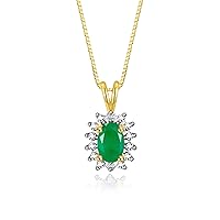 Rylos Yellow Gold Plated Silver Halo Pendant Necklace: Gemstone & Diamond Accent, 18 Chain - 6X4MM Birthstone Women's Jewelry - Timeless Elegance