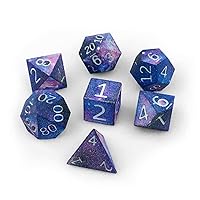 STATU3D Polyhedral Nylon DND Dice Set, 7 Piece 3D Printed Dice Set for Dungeons and Dragons RPG & Table Top Gaming, Cosmic Purple Galaxy Design