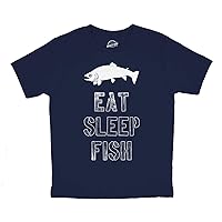 Youth Eat Sleep Fish T Shirt Funny Fishing Tee Cool Graphic Fun Crazy for Kids