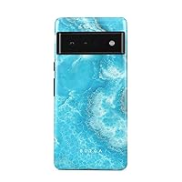 BURGA Phone Case Compatible with Google Pixel 6 PRO - Hybrid 2-Layer Hard Shell + Silicone Protective Case -Sky Blue Teal Marble Turquoise Azure Ocean Sea Stone - Scratch-Resistant Shockproof Cover