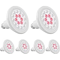 iPower 12W Full Spectrum Grow Light Bulb with 6 Red and 12 White LEDs Lamp, for Indoor Plants, Suitable for E26 Socket, 6 Pack