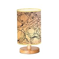 Bedside Lamp for Bedroom, Hand drawn watercolor fruits ripe full slices red green leaves Small Lamp, Linen Lampshade Table Lamp, Dimmable Nightstand Lamp with Woodbase for Living Room Office