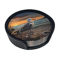 Seagull Print Coasters Drink Coasters Round Leather Coasters for Ceramic Cup Coffee Cup Home Bar Office Set of 6