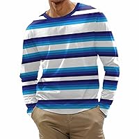 DuDubaby Fall Shirts for Mens Fashion Casual Stripe Printed Long Sleeve O Neck Shirts Tops Blouse
