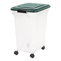 IRIS USA 42 Lbs / 55 Qt WeatherPro Airtight Dog Food Storage Container with Attachable Casters, For Dog Cat Bird and Other Pet Food Storage Bin, Keep Fresh, Translucent Body, Green
