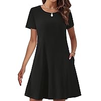 Womens Summer Dresses 2024 Casual Loose T-Shirt Short Sleeve Plus Size Flowy Sundresses with Pockets
