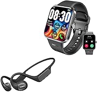 TOZO S4 AcuFit One Smartwatch 1.78-inch Bluetooth Talk Dial Fitness Tracker Black + OpenReal Open Ear Wireless Headphones Bluetooth 5.3 Air Conduction Matte Black