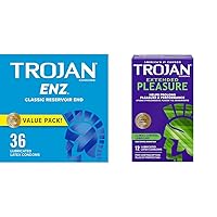 TROJAN ENZ Lubricated Condoms, Latex Condoms & Extended Pleasure Climax Control Extended Pleasure Condoms, 12 Count