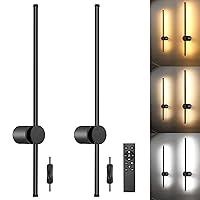 Wall Sconces Set of Two with Remote, Stepless Colors 3000K-6500K & Stepless Dimming, Hardwire or Plug-in, 180° Rotate, LED Black Plug in Wall Sconces with Timer & Night Light, 23.6 Inches