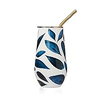 Lenox 895731 Blue Bay Leaf Pattern Stainless Steel Wine Tumbler With Straw