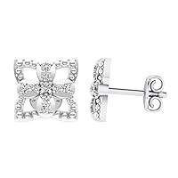 IGI Certified 0.222 Carat Diamond Flower Earrings for Women 10K White Gold (G-H Color, VS-SI Clarity) Diamond Earrings for Women