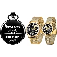 SIBOSUN Best Men for Wedding or Proposal - Engraved Best Man Pocket Watch Valentine's Couple Watches with Luxury Rose Gift Box His and Hers Watch