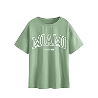 SOLY HUX Women's Graphic Oversized Tees Letter Print Summer Tops Vintage Half Sleeve Loose Casual T Shirts
