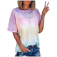 YZHM Women's Shirt Short Sleeve Tees Loose Fit Plus Size Tops Tie Dye Casual T-Shirt Trendy Summer Clothes Soft Tshirts Pink