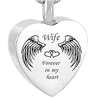 misyou Always in My Heart Urn Heart Wife Pendant Ashes Jewelry Memorial Keeplace Necklace Stainless Steel Silver