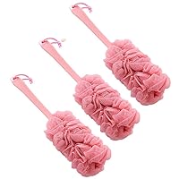 3 Pack Back Scrubber Long Handled Bath Brush Soft Mesh Sponge Exfoliating Body Scrub Back Cleaner Loofah Bathroom Shower Accessories for Women and Men (Pink)