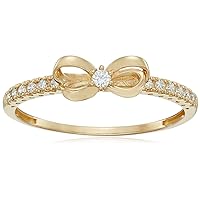 Amazon Essentials 10K Gold Dainty Bow Ring set with Round Cut Infinite Elements Zirconia (previously Amazon Collection)
