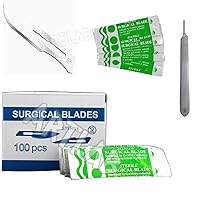 artlab-Pack of 100 Surgical Blades #10,Scalpel Blades for Surgical Knife Scalpel, High Carbon Steel Dermablade Surgical Blades. Individually Wrapped , Sterile +Free Handle (#10 PACK OF 100+HANDLE)