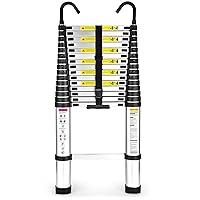 15.5 Ft Telescoping Ladder, SocTone Aluminum with Non-Slip Feet, 330lbs Max Capacity, Collapsible Ladder with Hooks for RV or Outdoor Work