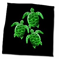 3dRose Endangered Green sea Turtle Digital Artwork on Black. - Towels (twl-379499-3)