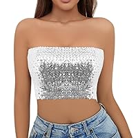 Novia's Choice Women's Sexy Sequin Tube Top Sleeveless Elastic Crop Tops Bandeau Clubwear for Party