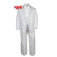 Formal Boy White Suit Paisley Notch Lapel Tuxedo Kid Teen Free Red Bow Tie (12)