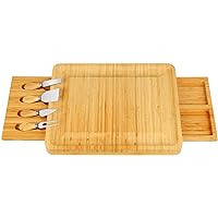 Bamboo Cheese Board with Cheese Tools, Cheese Plate Charcuterie Board Platter Set Serving Tray for Wine Cracker Brie and Meat, Large Thick Wooden Server, Fancy House Warming Gift for Gourmets