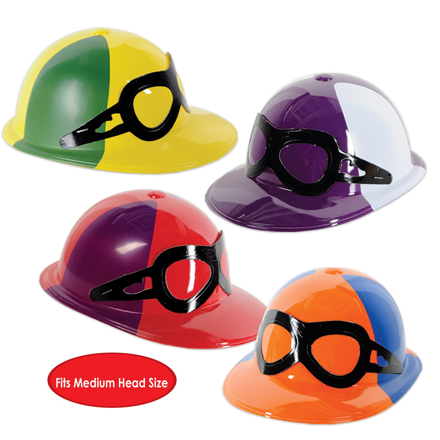 Beistle 12 Piece Assorted Color Novelty Plastic Jockey Helmets For Derby Day Theme Party Decorations
