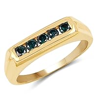 14K Yellow Gold Plated 0.50 Carat Genuine Blue Diamond .925 Sterling Silver Ring