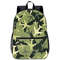 Green Camouflage Airplanes Large Backpack 17Inch Lightweight Laptop Bag with Pockets Travel Business Daypack