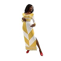 Women's Gorgeous Chevron Printed Casual Pull-on Maxi Dress X-Large Yellow 2022