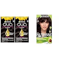 Hair Color Olia Ammonia-Free Brilliant Color Oil-Rich Permanent Hair Dye & Hair Color Nutrisse Nourishing Creme, 40 Dark Brown (Dark Chocolate) Permanent Hair Dye, 1 Count (Packaging May Vary)