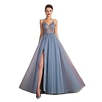 Summer Sexy Wedding Straps Evening Dresses V-Neck Rhinestones Beading Formal Prom Gowns Slit Bridesmaid Swing Party Dress