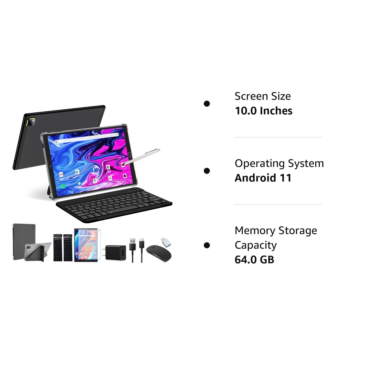 Tablet 10 Inch Android 11.0 Tablet with Keyboard, Dual 2.4+5G WiFi Tablets 64GB Storage 128GB Expandable, 4G RAM 6000mAh Battery Google Certified Tablet Include Keyboard Mouse Case Stylus