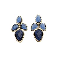 Leaf Design Prehnite Stud Earring | Gold Plated Four Gemstone Stud | Bezel Sett Push Back Stud Earring For Women Jewelry | 1219)1F