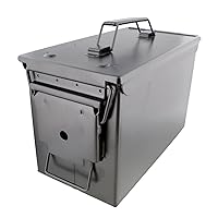Ammo Storage Box - Black .50 Caliber Ammunition Flip Top Lockable Storage Box - Waterproof Metal Military Ammo Can Container - Airtight Latching Dry Box Bullet Case Steel Field Box