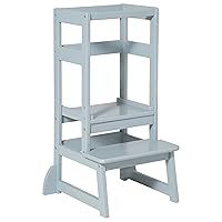 SDADI Kitchen Step Stool for Toddlers and Kids Ages 18 Months to 3 Years Old with Adjustable Height and Solid Wood Railings, Gray