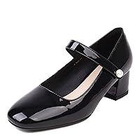 Naiyee Mary Jane Shoes Women Chunky Heel Ankle Strap Dress Shoes for Women Low Heels Close Rounded Toe Pumps