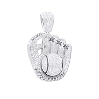 Iced Out BASEBALL GLOVE Pendant For Men 7.00CT. T.W. Round Shaped CZ Black & Clear Diamonds In 14K Gold Plated 925 Silver