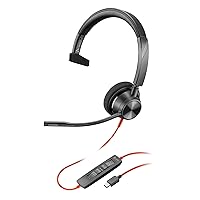 Poly Blackwire 3310 Wired Headset (Plantronics) – Flexible Microphone Boom – Monaural Design - Connect to PC/Mac via USB-C or USB-A - Works w/Teams, Zoom - Amazon Exclusive