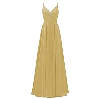 A-Line Glitter Long V-Neck Prom Dresses with Pockets for Women