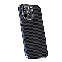 Magnetic Case for iPhone 15 Pro Max/15 Pro/15 Plus/15, Genuine Carbon Fiber Cover with Metal Lens Camera Protection Wireless Charging Shell,Blue,15 Pro Max''
