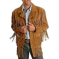 Fringe Jacket Men - Brown Western Cowboy Indian Leather Native American Suede Jacket Men